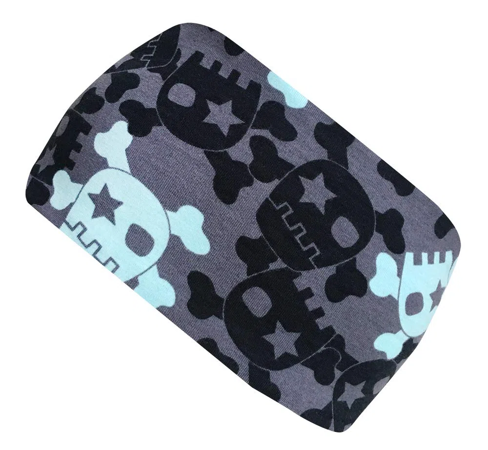 Wollhuhn 20200005 - Fascia elastica per capelli da bambino/ragazza, motivo: teschi, colore: antracite/menta