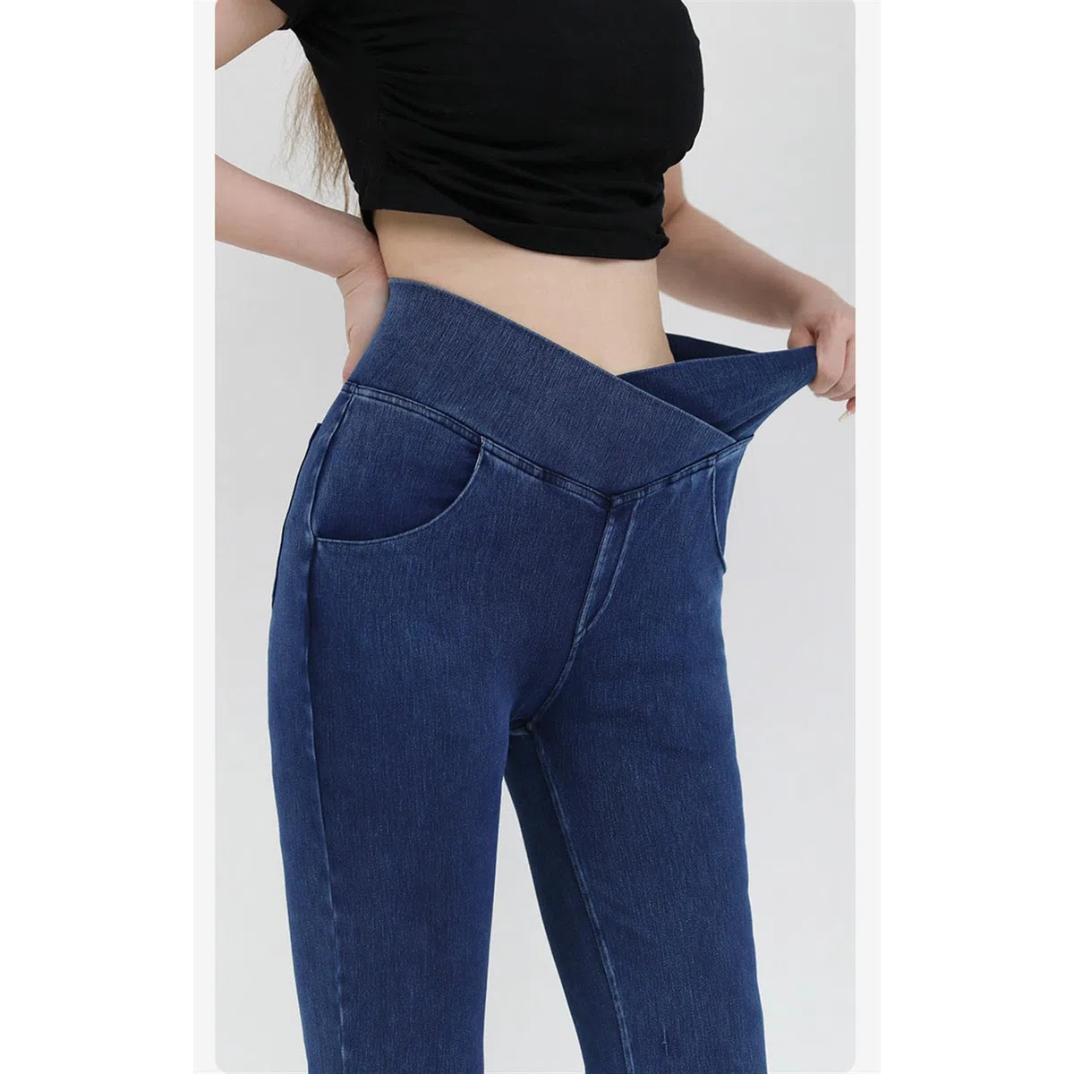 hixswnu Leggings Yoga Cross Vita delle Donne Alta Elasticità Anca Sollevamento Denim Sport Svasato Pantaloni con Doppie Tasche