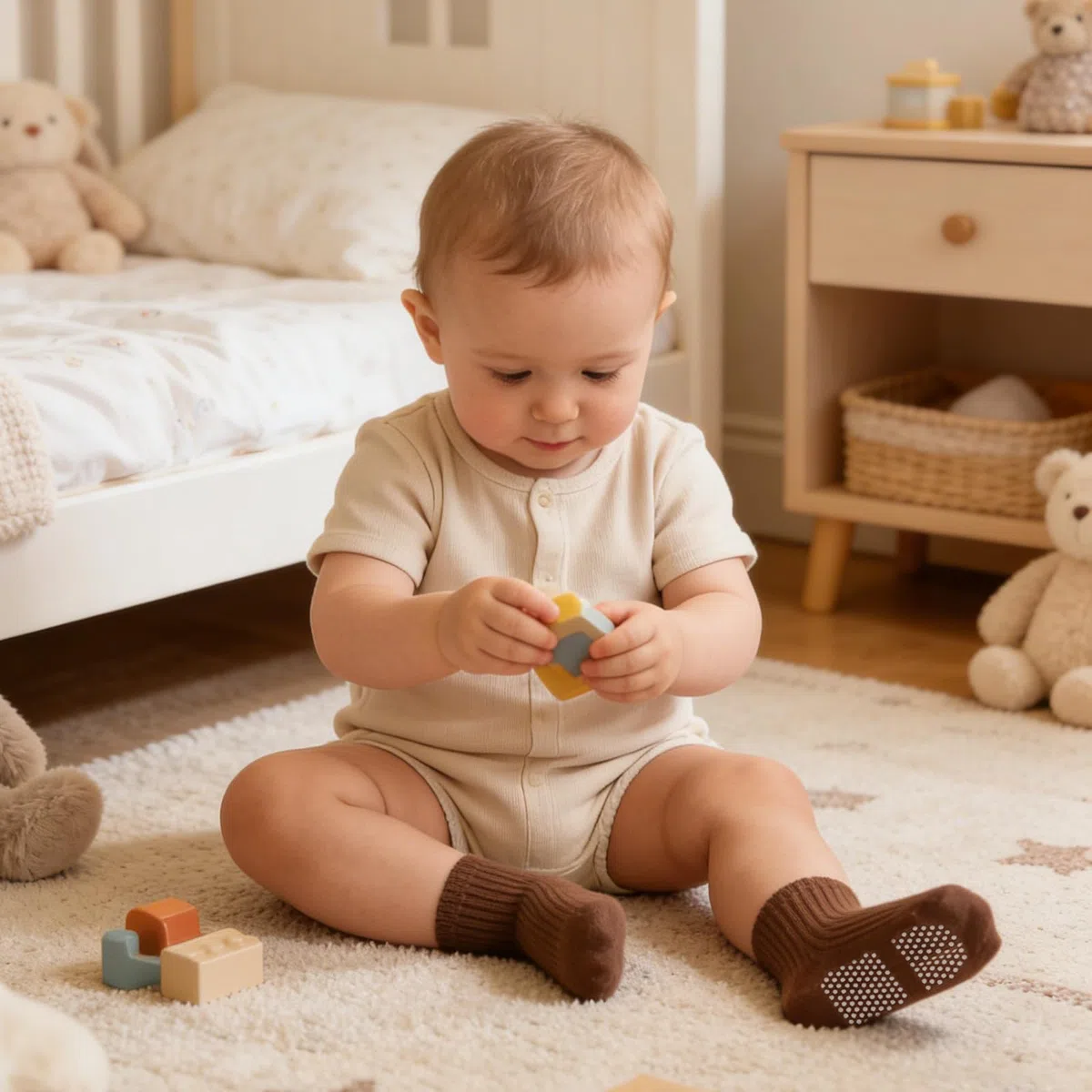 9 paia di calzini per bambini in cotone con puntini antiscivolo per neonati, ragazzi e ragazze, colore marrone