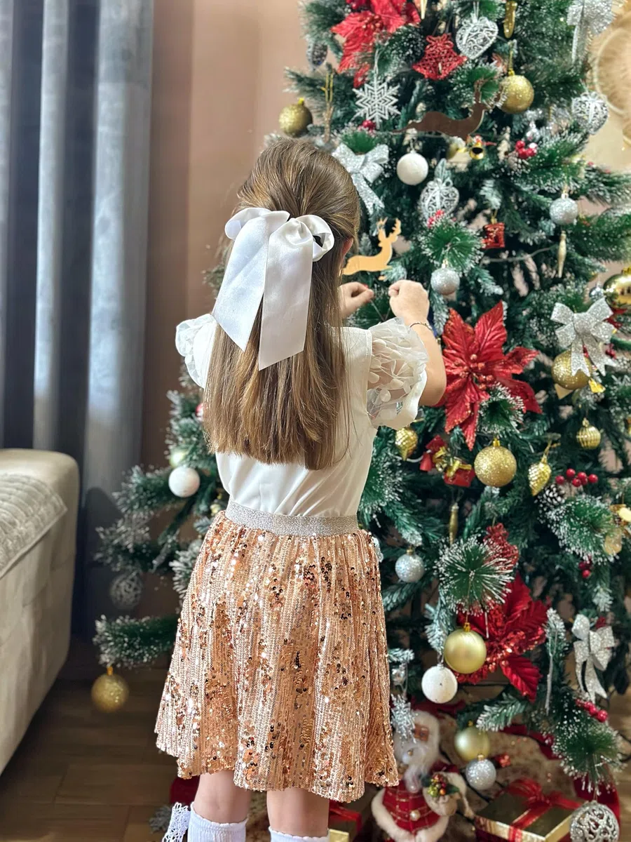 Rolanko Gonna con paillettes elastica in vita glitterata con fodera scintillante gonne scintillanti per bambini da ballo per bambini 5-12 anni