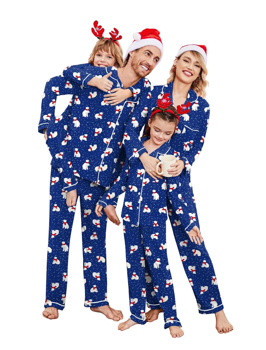 Ekouaer Pigiama natalizio abbinato a maniche lunghe con bottoni, per feste e festival, unisex, bambini