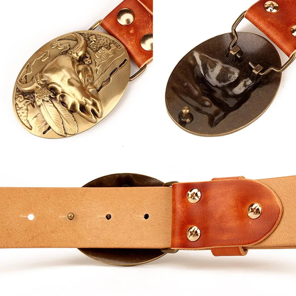 Cinture Western Unisex, Cintura Lavorata a Mano da 1,5" (38 Mm) in Vera Pelle Premium con Finitura in Rilievo per Pantaloni Jeans, Cinture Country da Cowgirl da Cowboy con Grande Fibbia Vintage Dorata