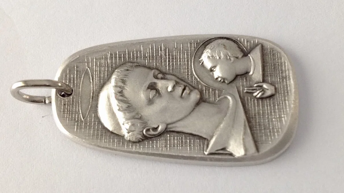 I G J MEDAGLIA DI SANT'ANTONIO DI PADOVA CON GESU' BAMBINO - REALIZZATA IN ALTO RILIEVO IN STILE ANTICO - 100% MADE IN ITALY