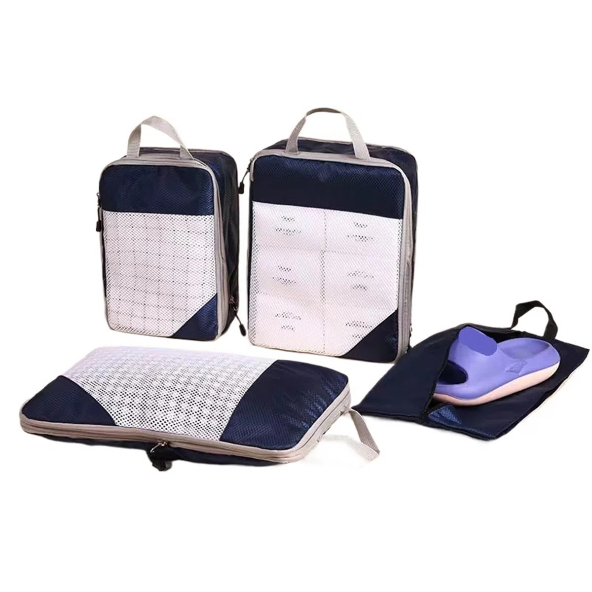 Set da 4 cubi viaggio salvaspazio for vestiti, calzini, organizer a compressione, borsa portatile for scarpe Organizer per valigie(Darkblue-A)
