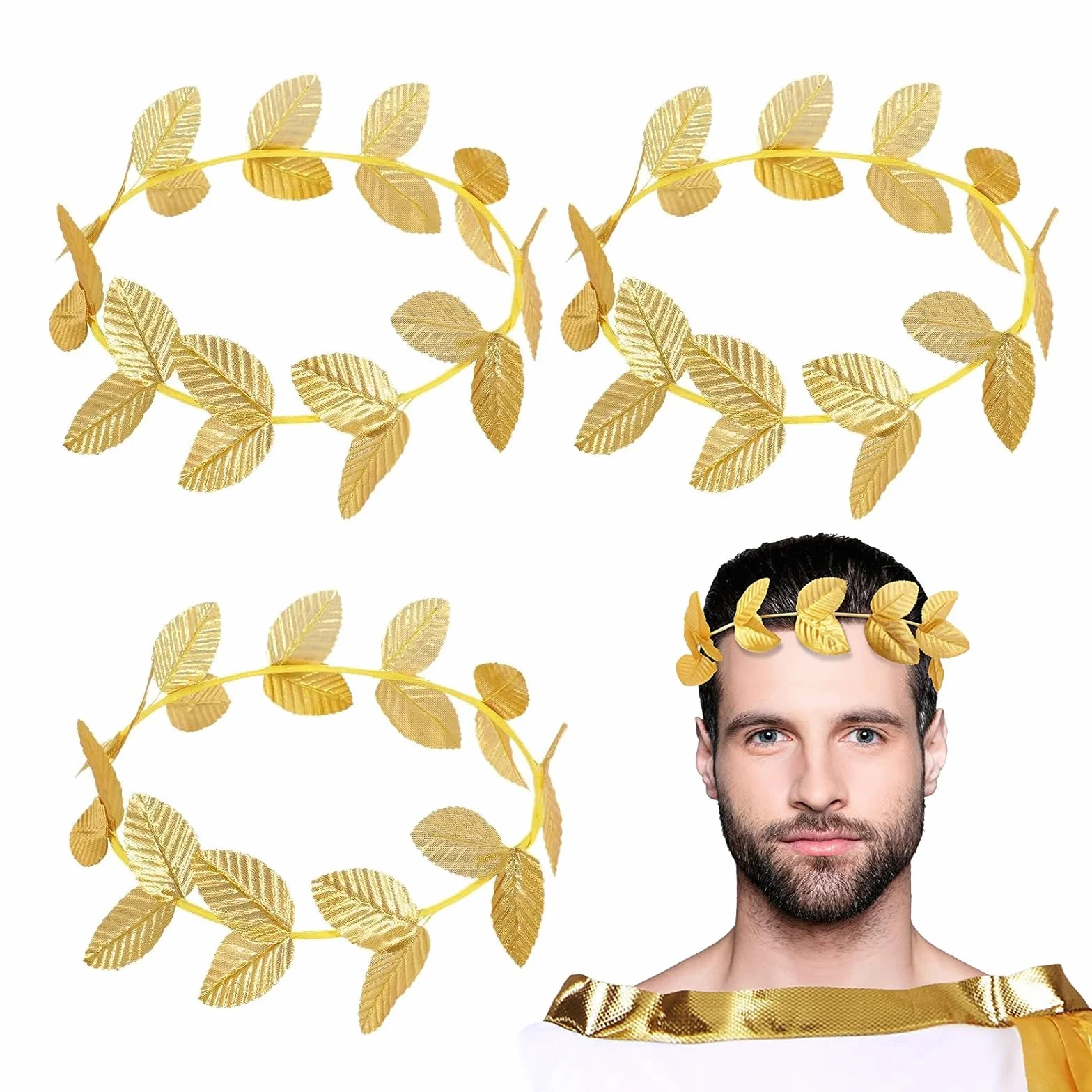 4 Pezzi Oro Foglia Fasce Copricapo Copricapo Romano Oro Foglia Corone di Alloro Romano Ghirlanda Greca,Per Uomo Donna Accessori Natale