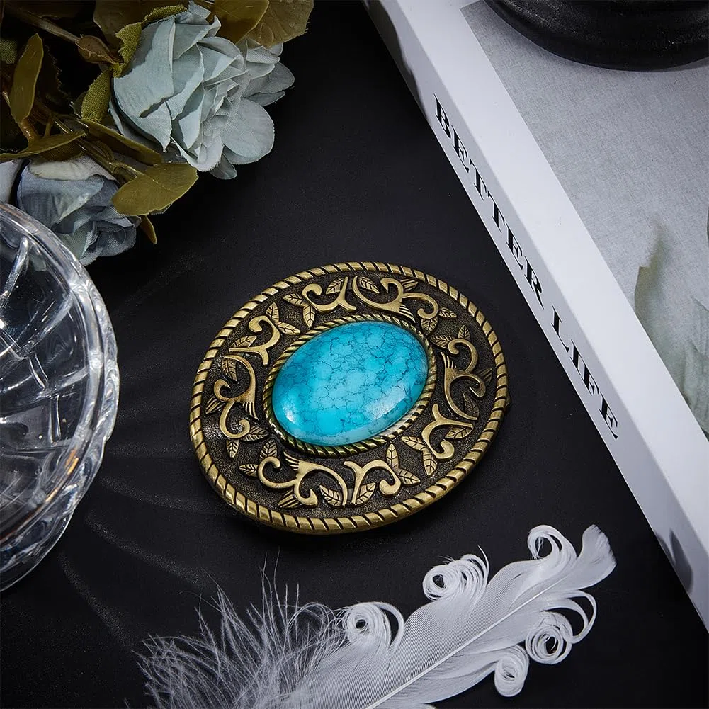 GORGECRAFT Fibbia per Cintura Occidentale Turchese Fibbia Vintage Medievale Fibbia per Cintura Accessorio Stile Bohemien Moda Turchese Gioielli Cintura Fibbie Punk Donna Cowgirl Uomo, Bronzo Antico
