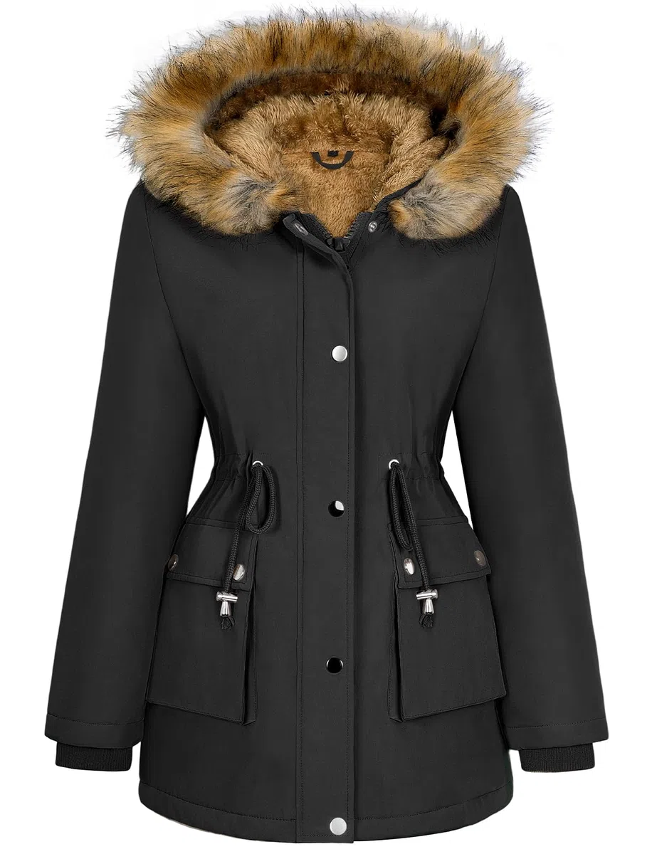 Xnova Cappotto Donna Invernale, Parka Impermeabile con Cappuccio Antivento, Media Lugghezza Giacca Foderato in Pile Pelliccia Sintetica Caldo ed Elegante Cappotti per Outdoor Autunno Inverno