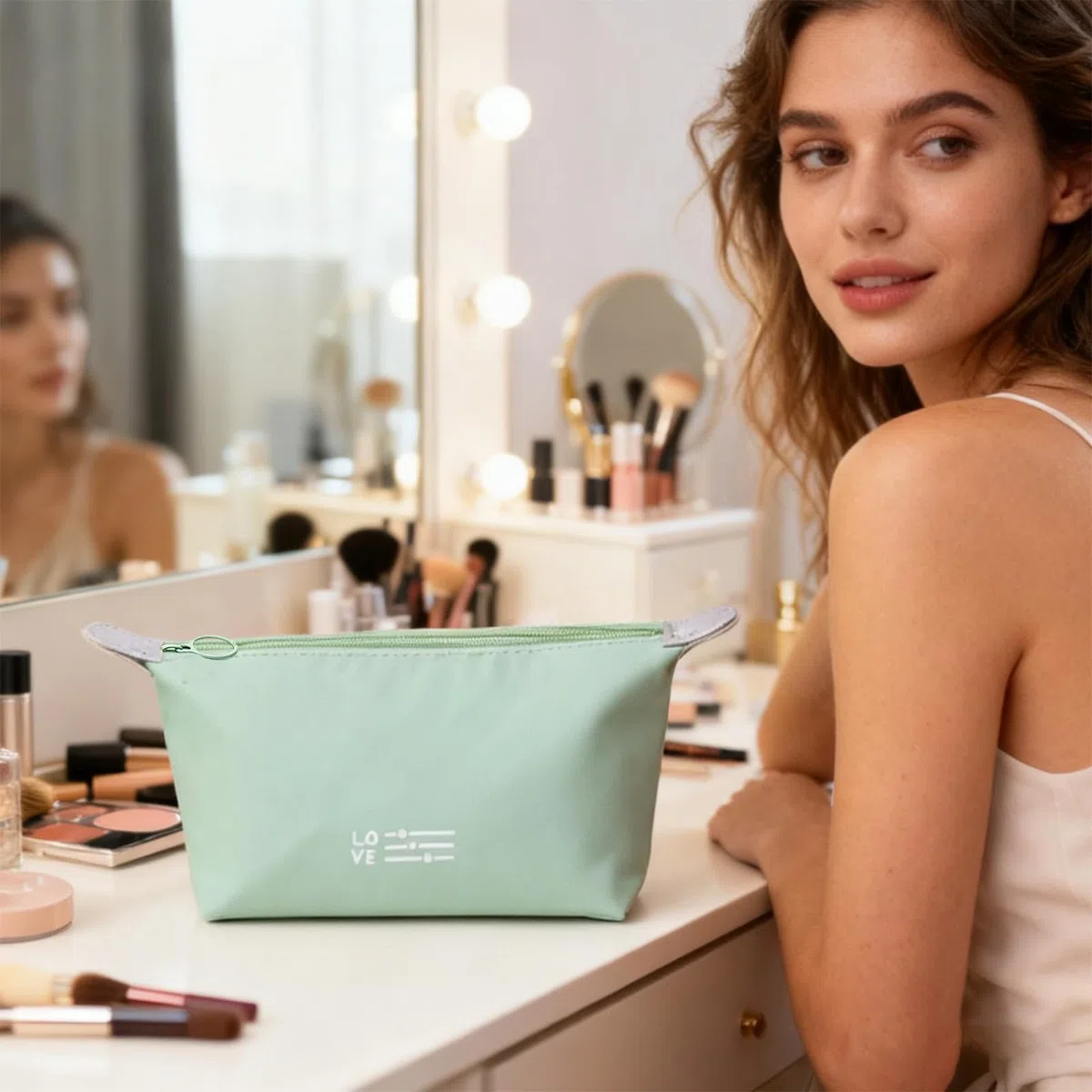 2 Pezzo Beauty Case Donna, Porta Trucchi, Piccolo Pochette, Impermeabile Trousse Trucchi Donna, Portatile Borse da Toilette per Viaggio per Donne e Ragazze Regalo Perfetto Viola e Verde