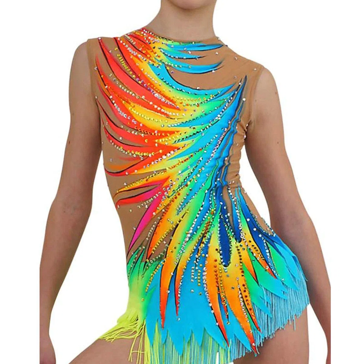 LIUHUO Body da donna per danza ritmica ginnastica ragazze colorato diamante nappe competizione prestazioni