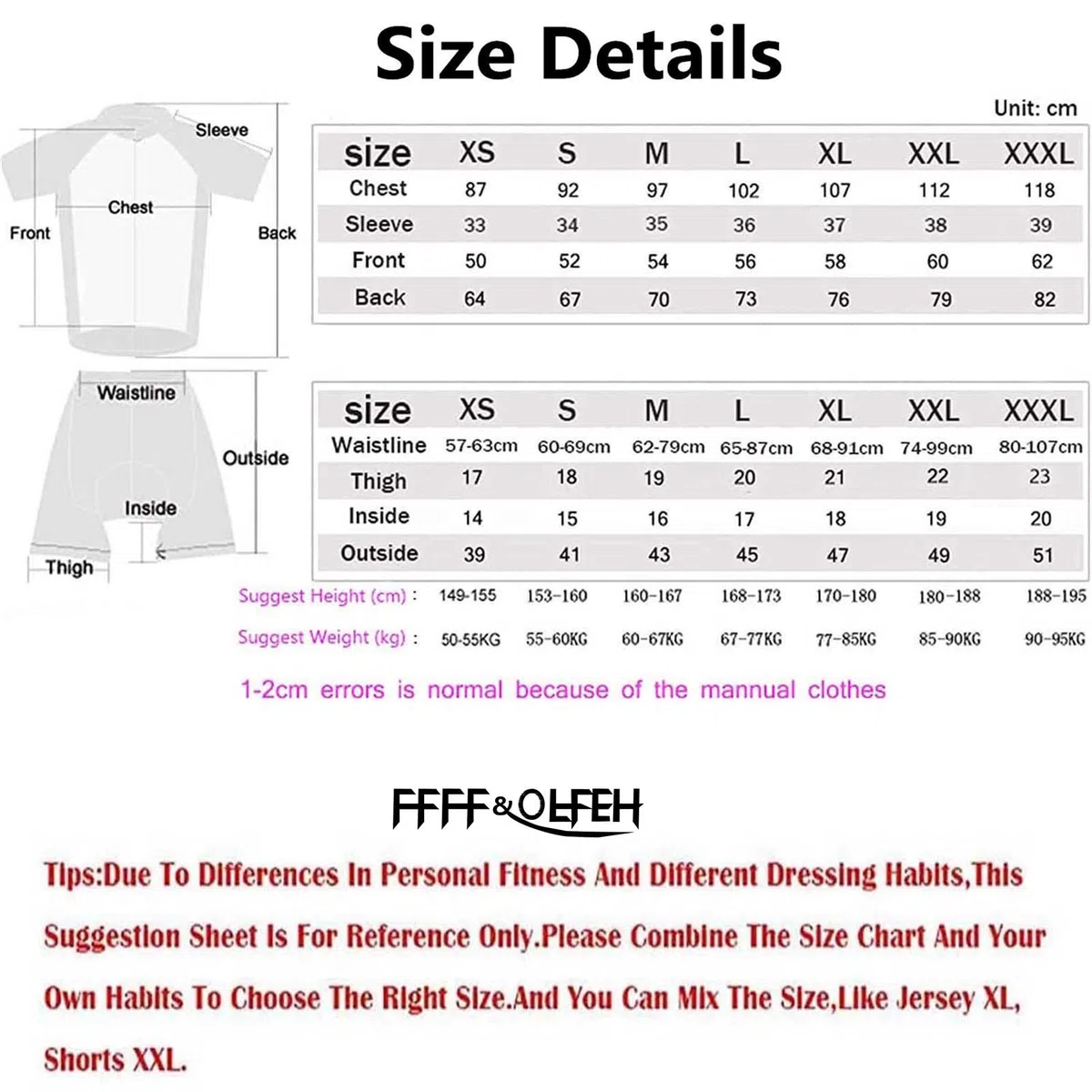FFFF & OLFEH Abbigliamento Ciclismo Cinque Pezzi Set Manica Corta Tuta Ciclismo Uomo Completo Ciclismo Estivo per Bici da MTB,con Pantaloncini Imbottiti in Gel Traspirante e Ad Asciugatura Rapida