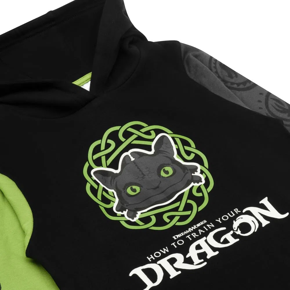 How To Train Your Dragon Felpa con cappuccio da bambino, in cotone, con logo, colore nero, a maniche lunghe, età 6-13 anni