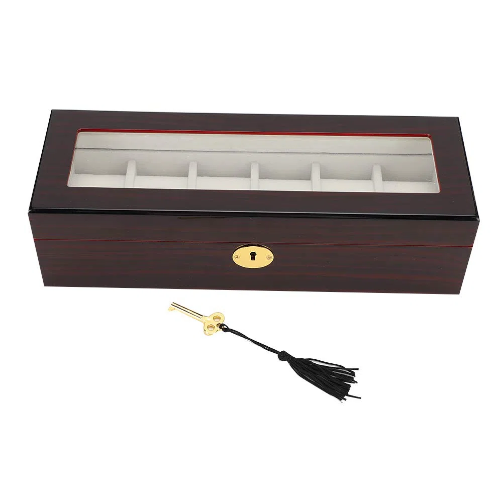 Scatola Porta Orologi con Chiave, Vetrina in Legno a 6 Griglie per Collezionisti, Organizzatore Sicuro per Orologi di Lusso, Protezione Durevole per Orologi, Ideale per