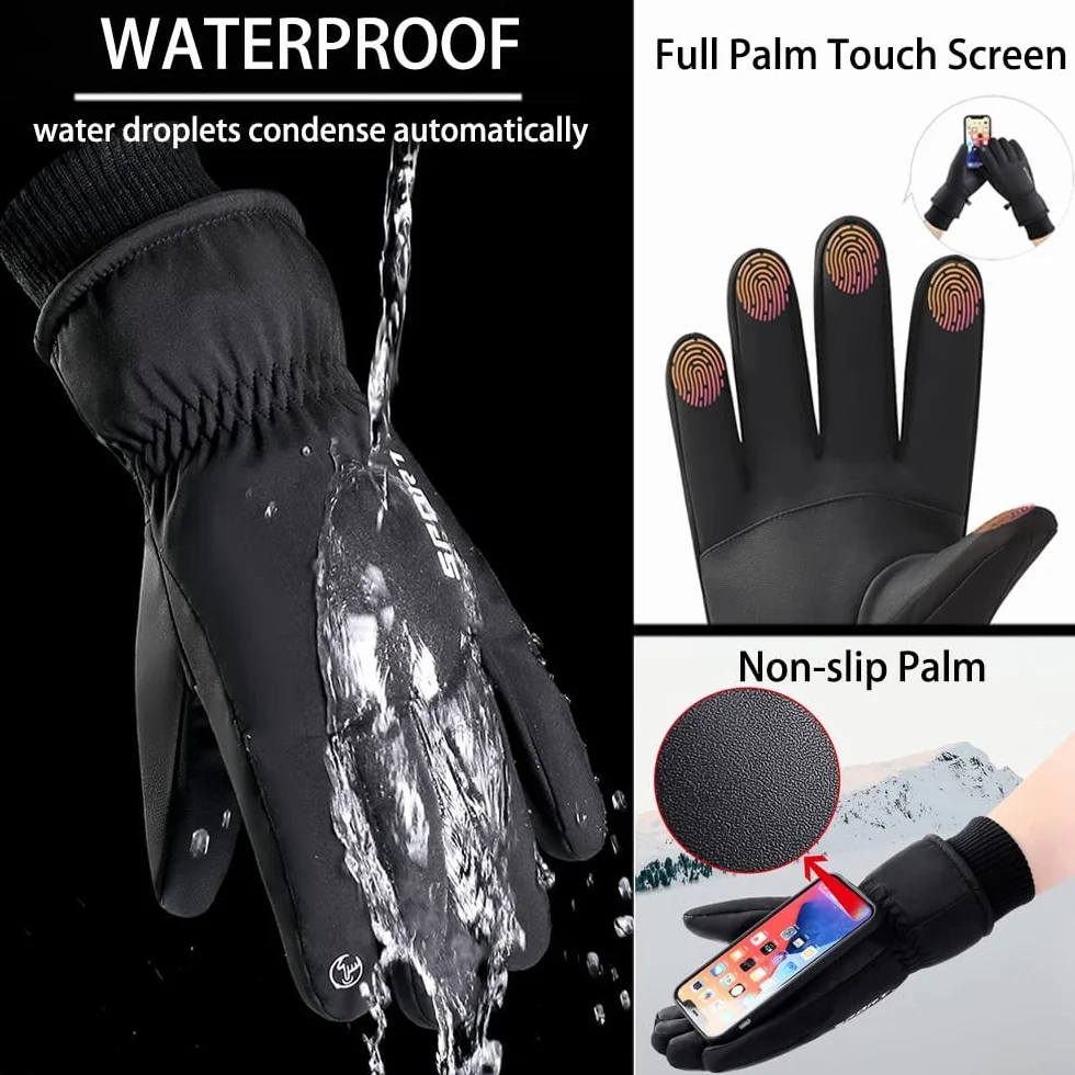Guanti da Sci, Guanti Invernali Impermeabile Caldo Guanti Sportivi Antivento Caldi Guanti Antiscivolo Guanti Touch Screen per Uomo Donna Sci Snowboard Moto Bici Corsa Trekking Alpinismo Ciclismo