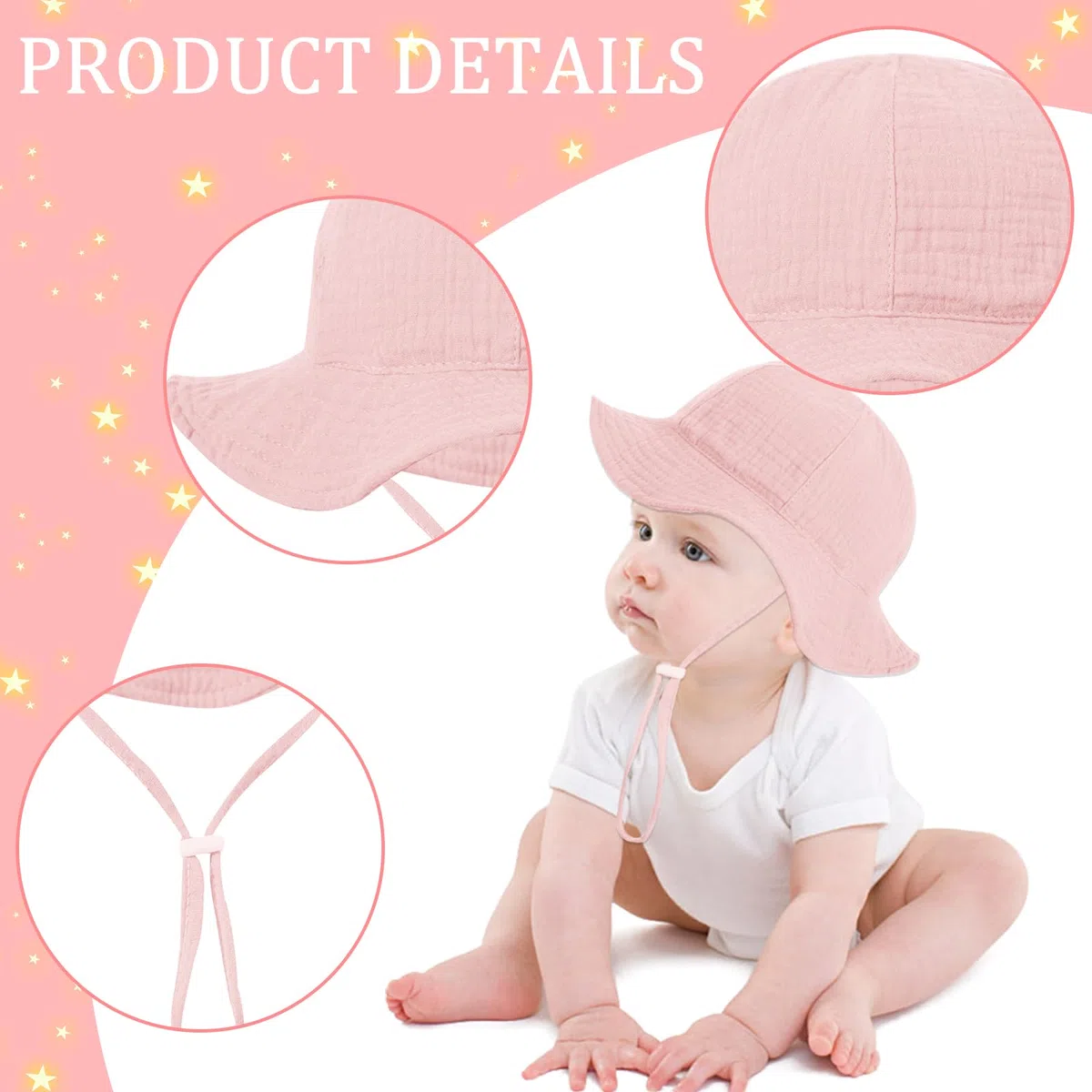 2 PCS Cappello da Sole per Bambine e Ragazze, Cappellino Estivo da Sole per Neonata, Cappello da Sole Regolabile in Cotone per Bambina