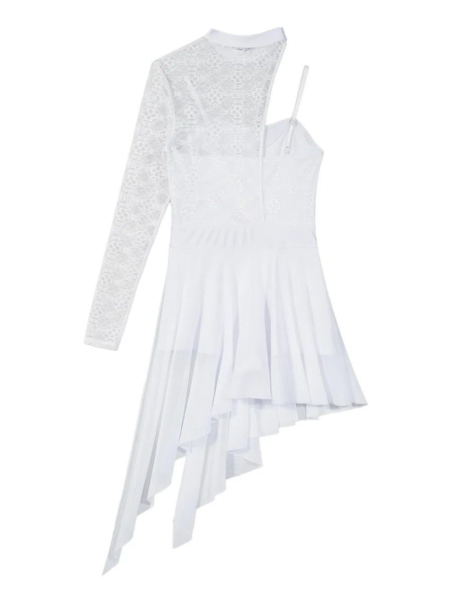 Freebily Donna Vestito da Danza Classica Lirica Monospalla in Pizzo Balletto Leotard Body da Ginnastica Abito da Ballo Contemporaneo Latino Costume da Danza Moderna Tango