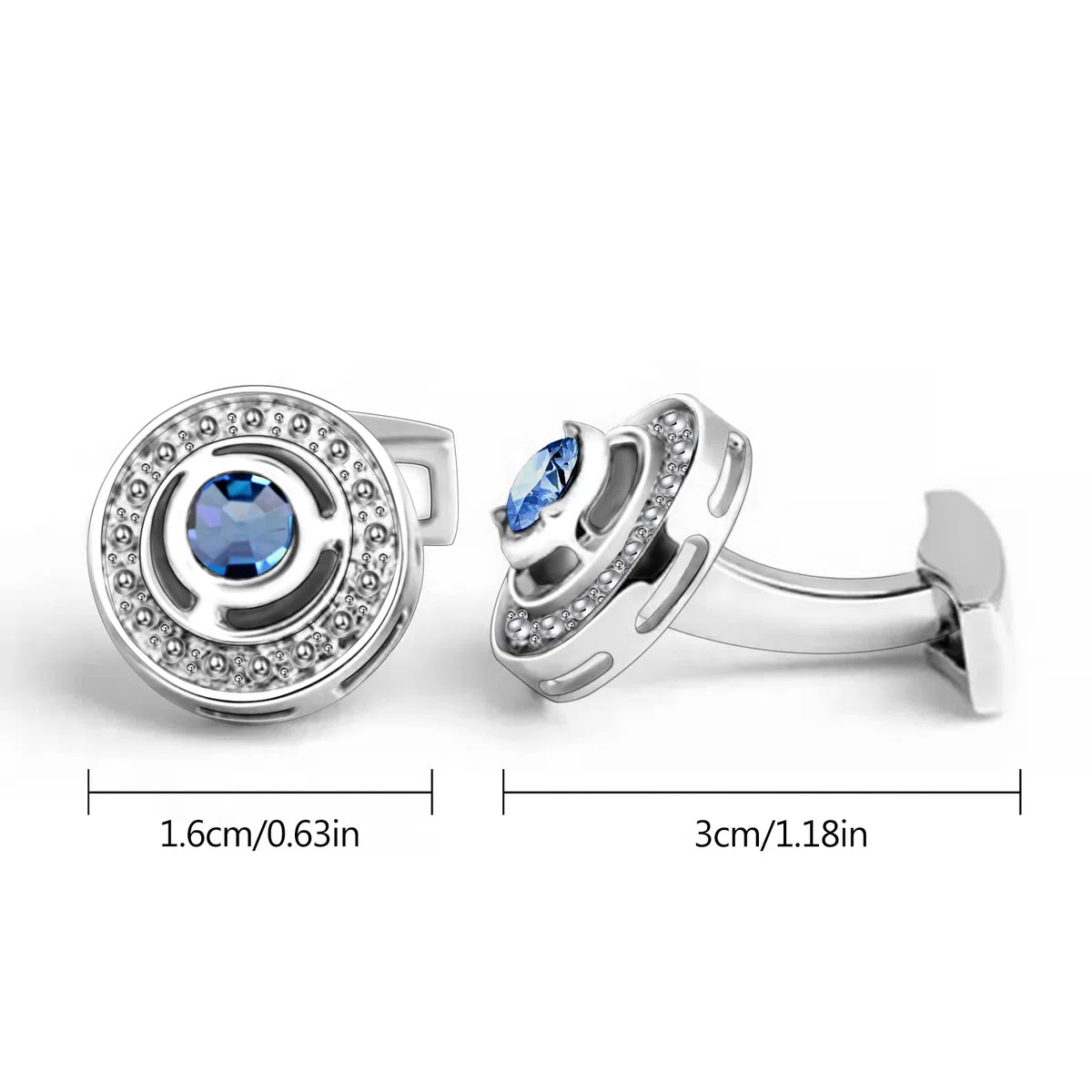 Gemelli Uomo in cristallo blu Navy Argento, Mr.Van Circle Gemelli Classico per Affari Festa di nozze Stile elegante