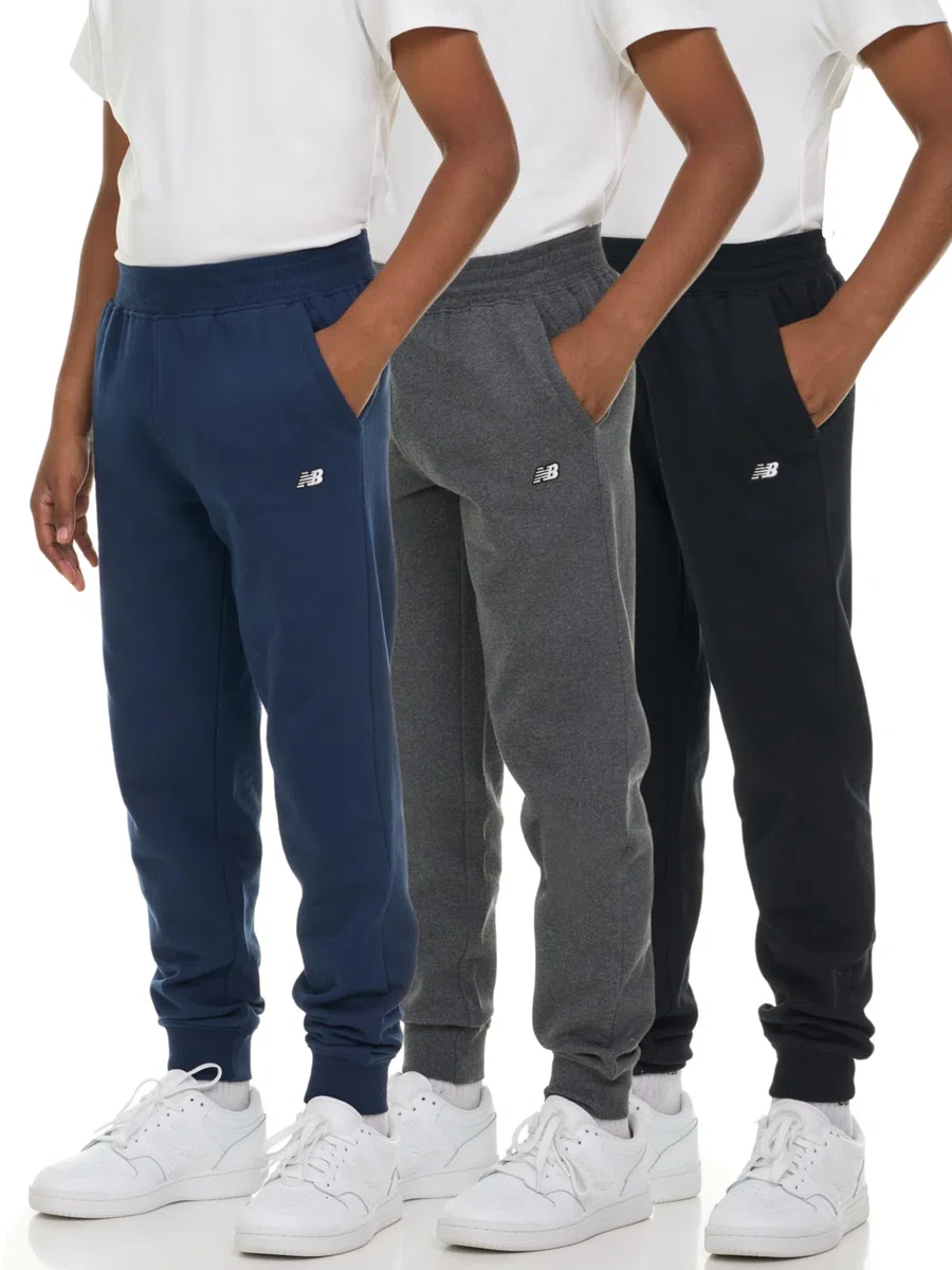 New Balance Pantaloni da Jogging in Pile da Bambino, Confezione da 3, in Morbido Pile Misto Cotone, con Tasche, vestibilità Atletica, Taglie 4-20