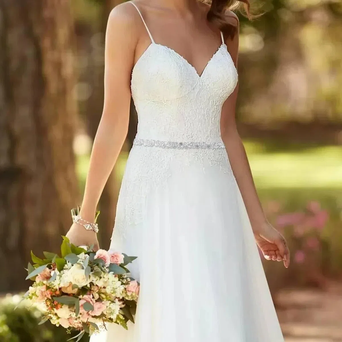 Cintura con Strass d'argento, Donna Eleganti per Abito da Sposa e da sera in Cristallo Raso Fiocco Fusciacca, Accessori con glitter, Strass da sposa Cintura da sposa Cintura glitterata