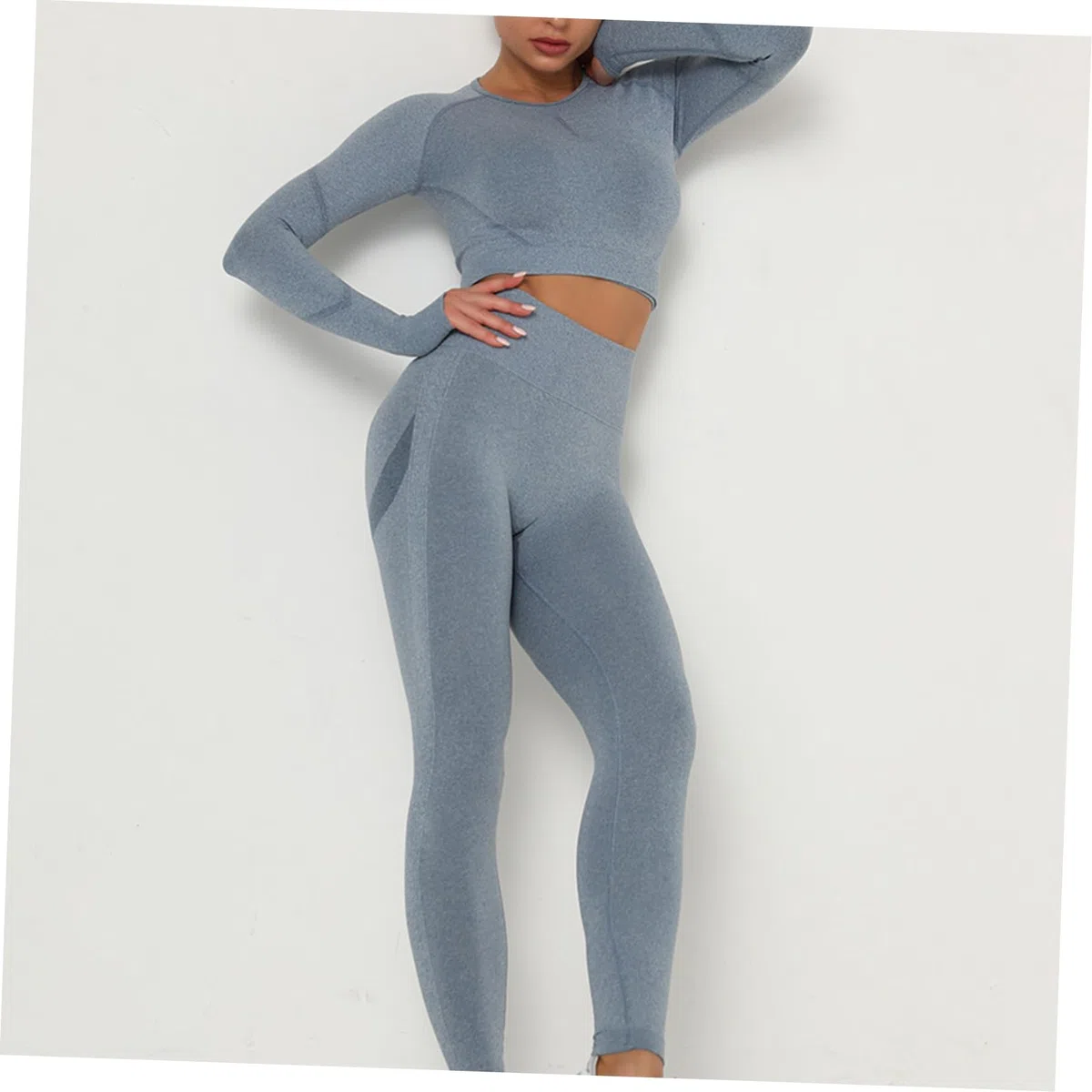 Healvian Tuta Yoga Donna Intera Senza Cuciture Kit Top Maniche Lunghe e Leggings da Palestra Vita Alta Completo Sportivo per Allenamento Femminile