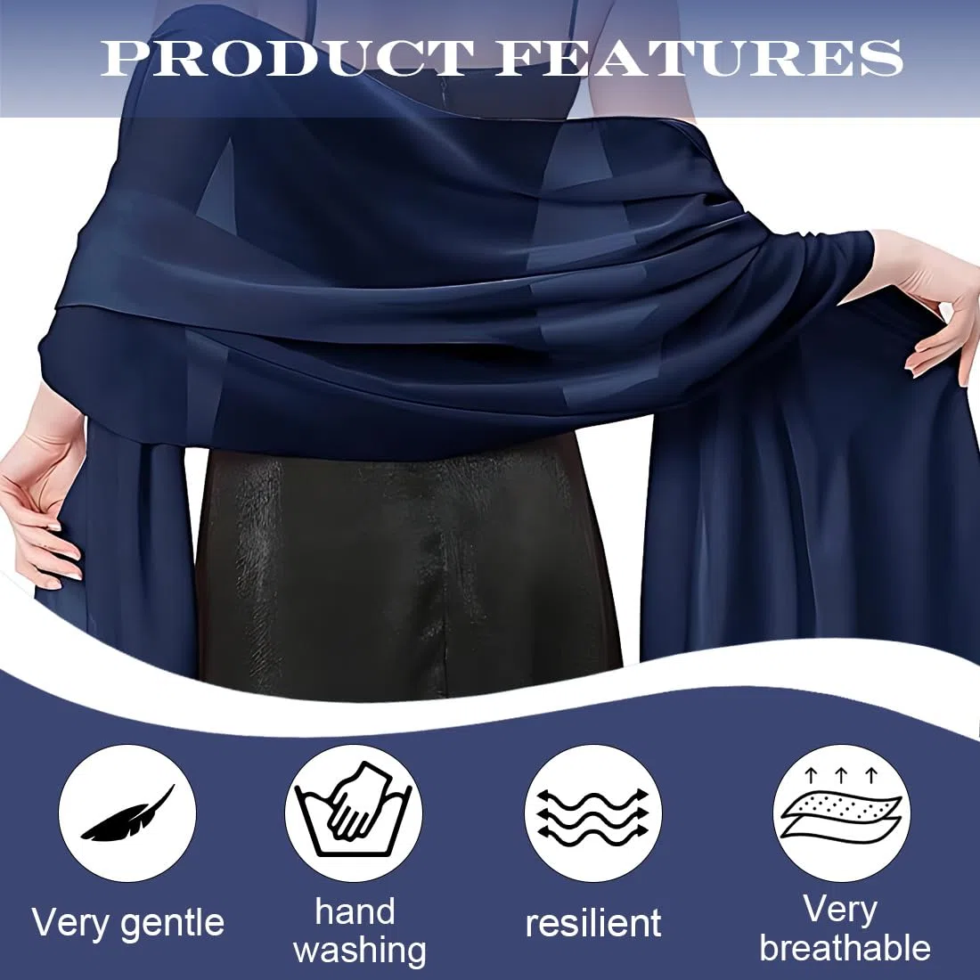 1 Pezzo Donna Stola Sciarpa In Chiffon Stola Per Abiti Da Sposa Abiti Da Sera Abbigliamento Quotidiano Sciarpe & Scialli Per Donna Mantello Elegante Blu Navy