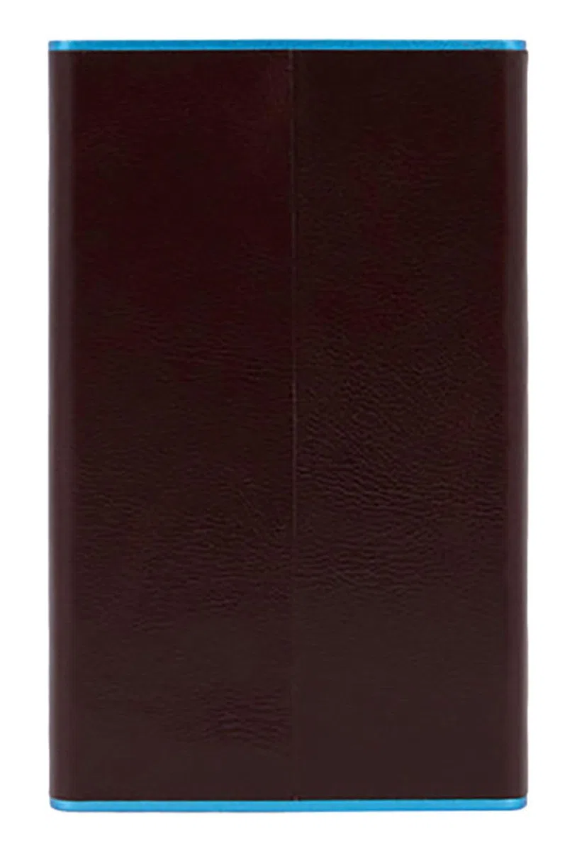 PIQUADRO – Portacarte Automatico - Blue Square – in Metallo e Pelle – Protezione RFID - Uomo – Colore Mogano