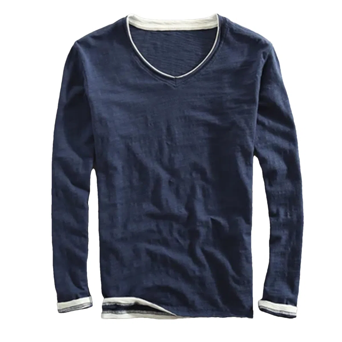 Maglietta da uomo in stile vintage con scollo a V, a maniche lunghe, look a strati, leggera, traspirante, traspirante