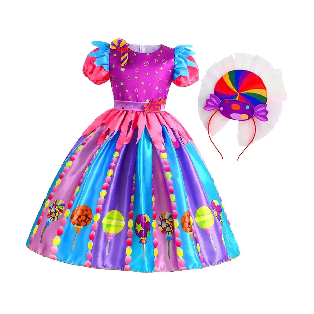 Oshhni Abito da bambina, vestito da caramella, abito da principessa, manica corta, abito arcobaleno, per spettacoli di carnevale, feste in, 120 cm