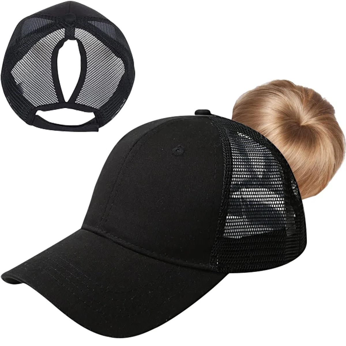 Cappellino da baseball da donna con foro per coda di cavallo, traspirante, per estate, sport e tennis, berretto regolabile con foro a treccia