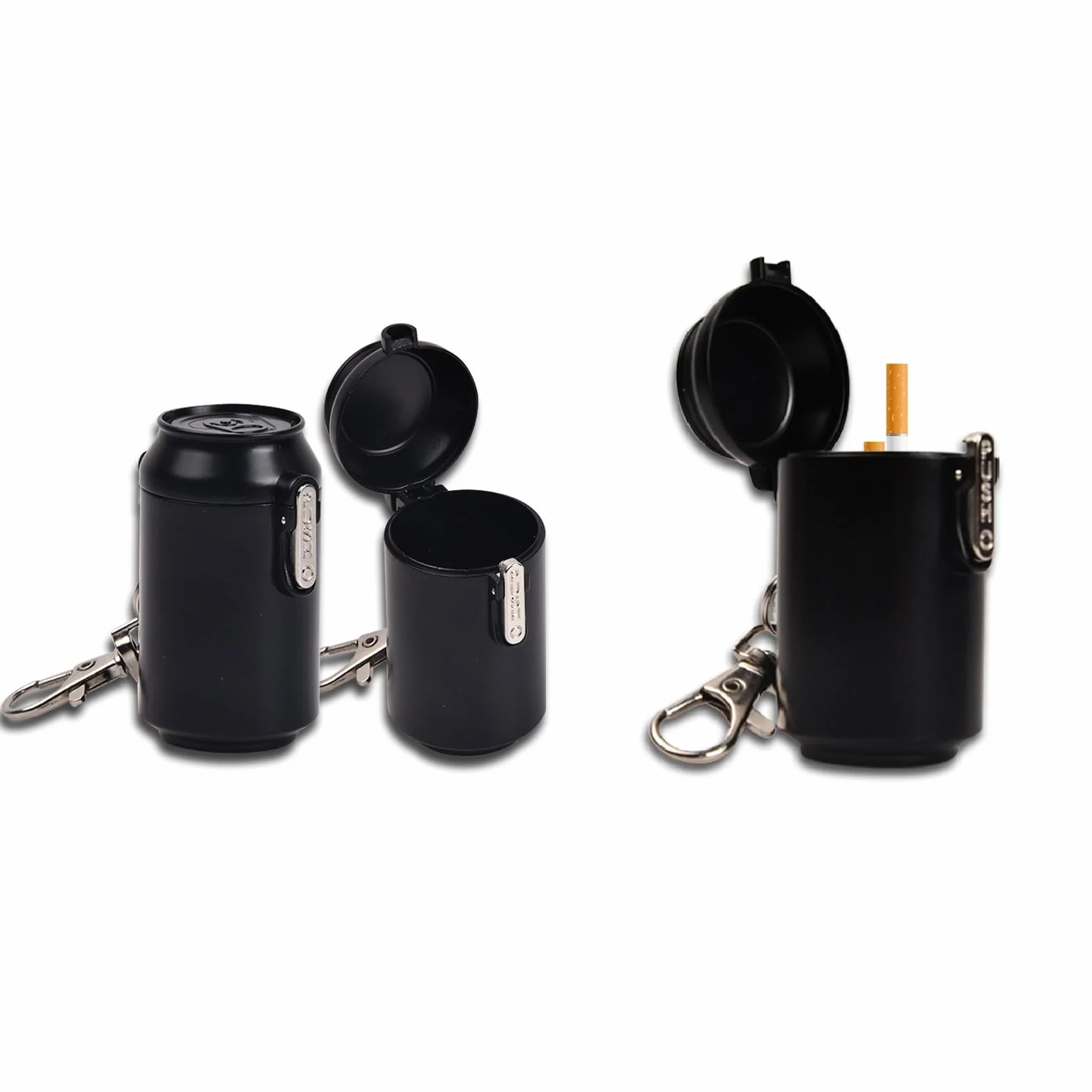Nivofu Posacenere Portatile Tascabile Antiodore, Mini Portacenere Metallo, Posacenere Portatile Tasca con Gancio e Coperchio per Viaggio (Nero)