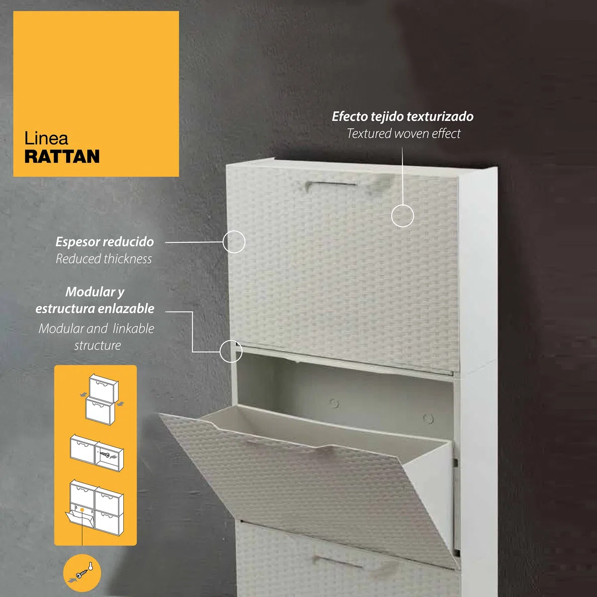 Art Plast U50/FRW Scarpiera in plastica, Effetto Rattan, Bianco