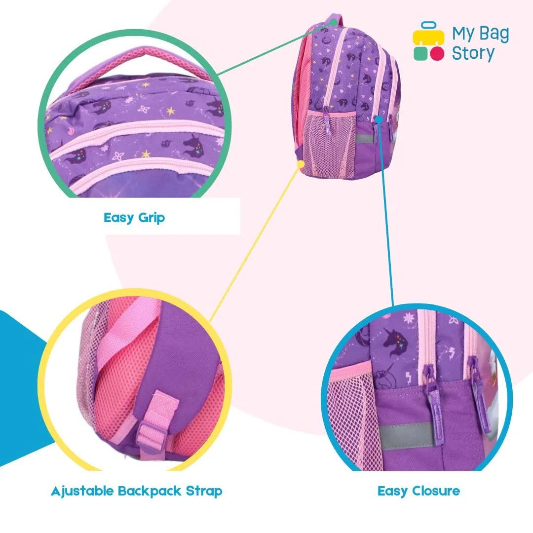 mybagstory Zaino da ragazza Unicorn Academy | Zaino da scuola Sophia e Wildstar Violet | 3 scomparti spaziosi con spallacci imbottiti, ideale per primaria e tempo libero dai 6 anni