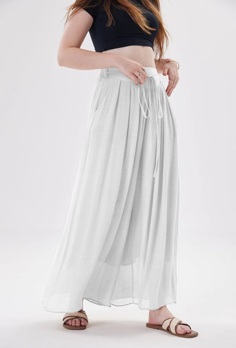Fakanhui Pantaloni a palazzo da donna in lino, estivi, a gamba larga, a vita alta, casual, eleganti, da salotto