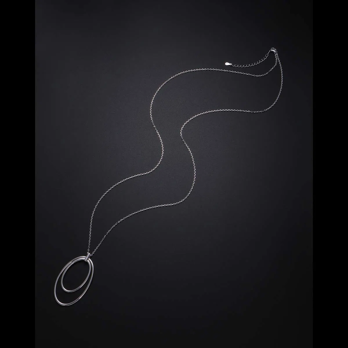 DAOCHONG Collana con ciondolo a doppio cerchio in argento Sterling 925 a catena lunga per donne 28 "+ 2" catena lunga, Base in metallo
