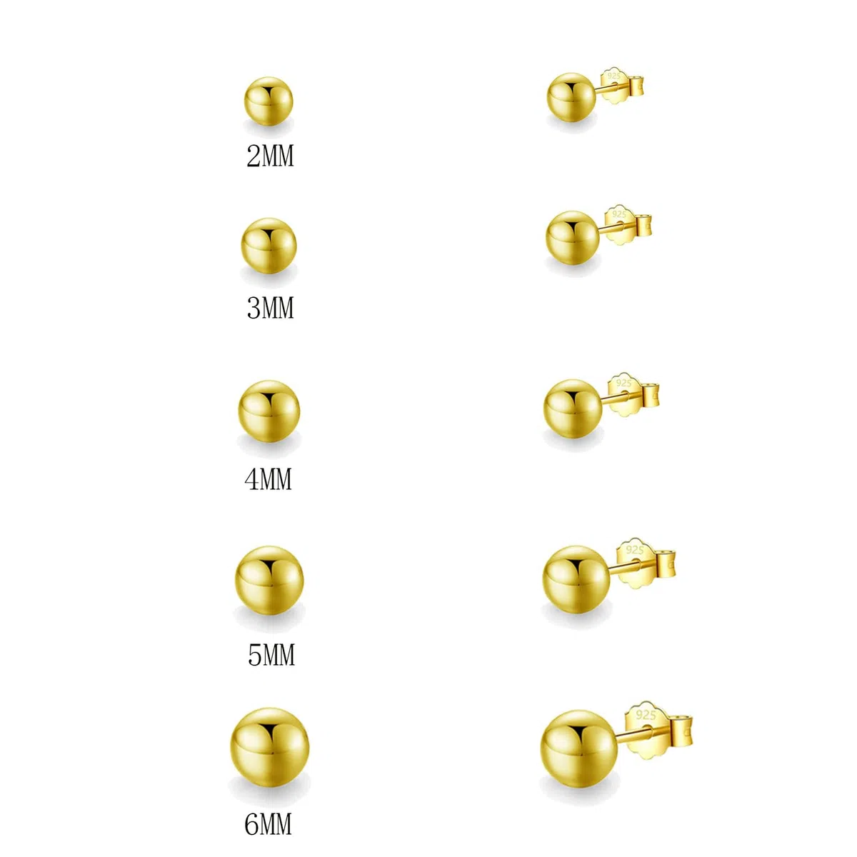 5 Paia Orecchini Sfera Argento 925 per Donna Uomo Bambina Orecchino a Perno Pallina Oro Piercing Orecchini Donna Sfera Oro Piccoli Orecchino a Lobo Rotondi Ipoallergenici
