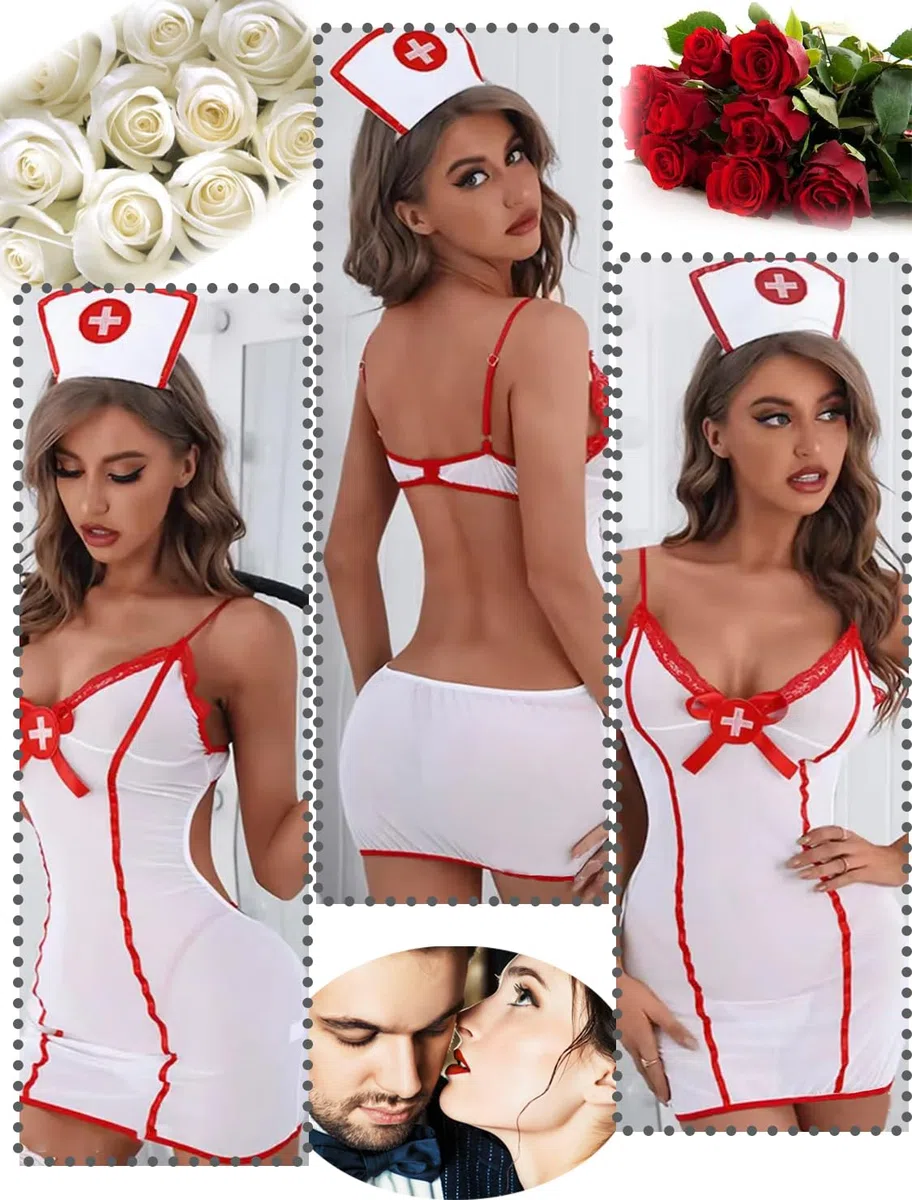 JFAN Lingerie Infermiera Scollo V Completo Lingerie Costume Intimo Donna Cosplay Infermiera con Perizoma