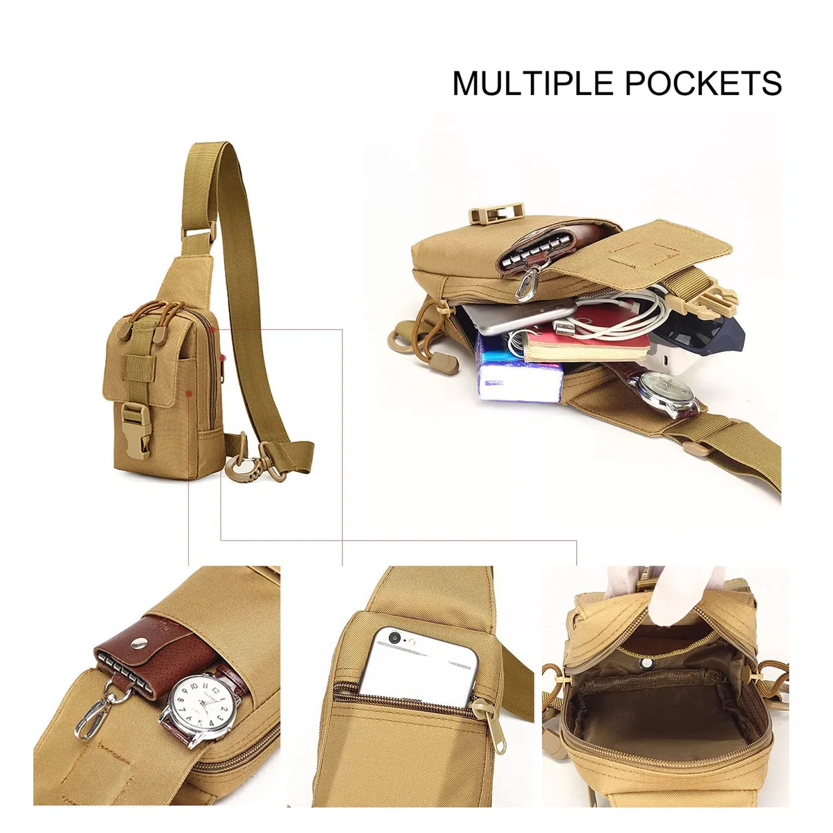 Zaino Monospalla Mini Tattico Uomo Donna Militare Borsa Petto Piccola Nylon Impermeabile 800D Borsa a Tracolla per Campeggio Escursionismo Trekking Ciclismo Viaggio - Mimetica CP