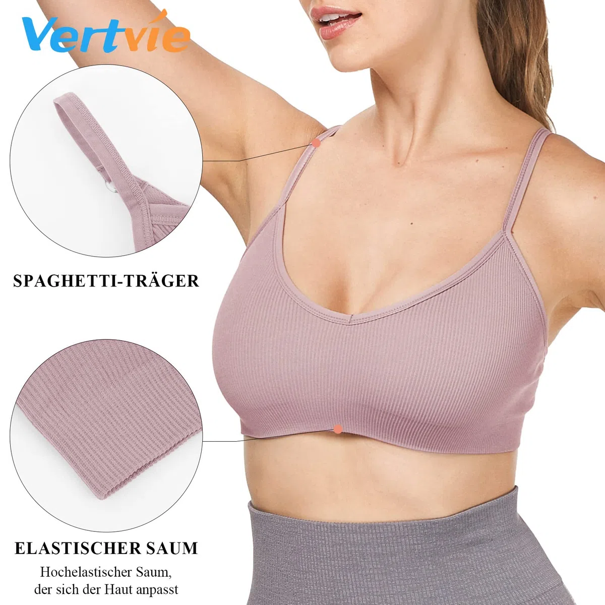 Vertvie - Reggiseno sportivo da donna, 2/3/4 pezzi, senza ferretto, imbottito senza cuciture, reggiseno a basso supporto nero/bianco/grigio chiaro/viola. XL