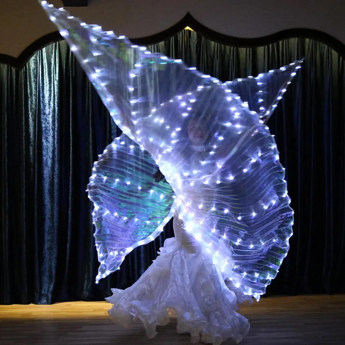 Ali a LED, luci a LED per danza del ventre, ali colorate a LED a forma di farfalla con bastoncini telescopici, per travestimenti, abbigliamento per carnevale, palcoscenico, Halloween, Natale (adulti,