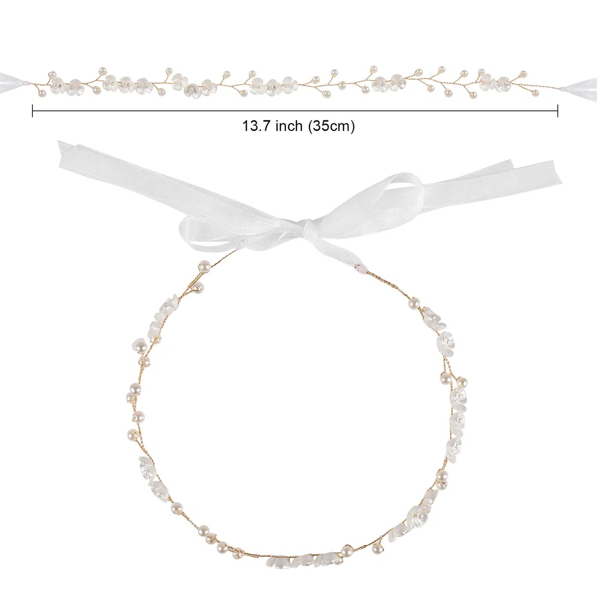 Czemo Coroncina di Fiori per Capelli Fascia dei Fiori con Il Nastro Elastico Regolabile Cerchietto Fiori per Donna Ragazza o Bambina (Oro, 35CM)
