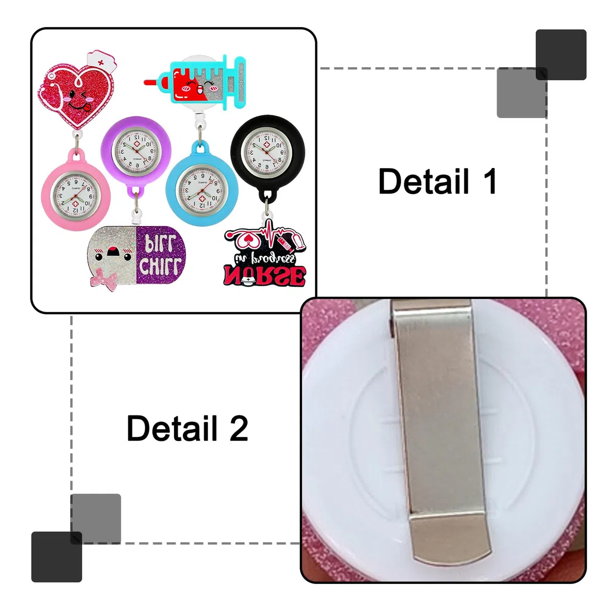 4 orologi da infermiera estensibili, in silicone, con puntatore luminoso, comodo orologio da tasca per medico, infermiera, studente, donna, uomo, infermiera e ragazza