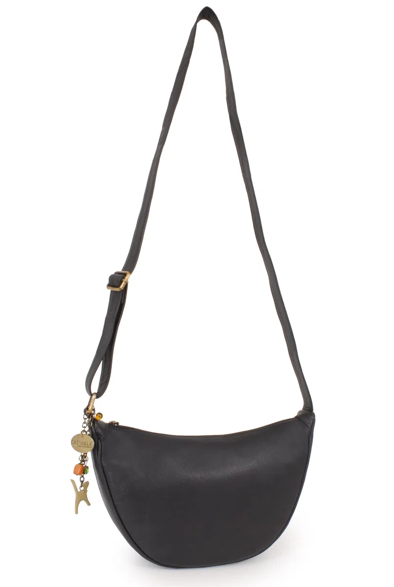 Catwalk Collection Handbags - Borsa Mezzaluna in Vera Pelle - Borsa a Tracolla Media da Donna - Borsetta a Mano - Tracolla Regolabile - Luna