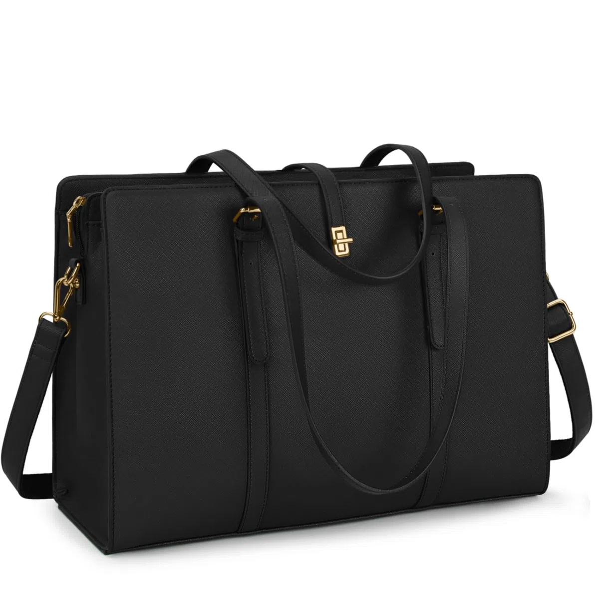 IGOLUMON Grande Borsa Lavoro Donna Porta PC 15.6 Pollici per PC Computer Impermeabile Università Scuola Tote a Tracolla Shopper in Pelle PU per Business Nero