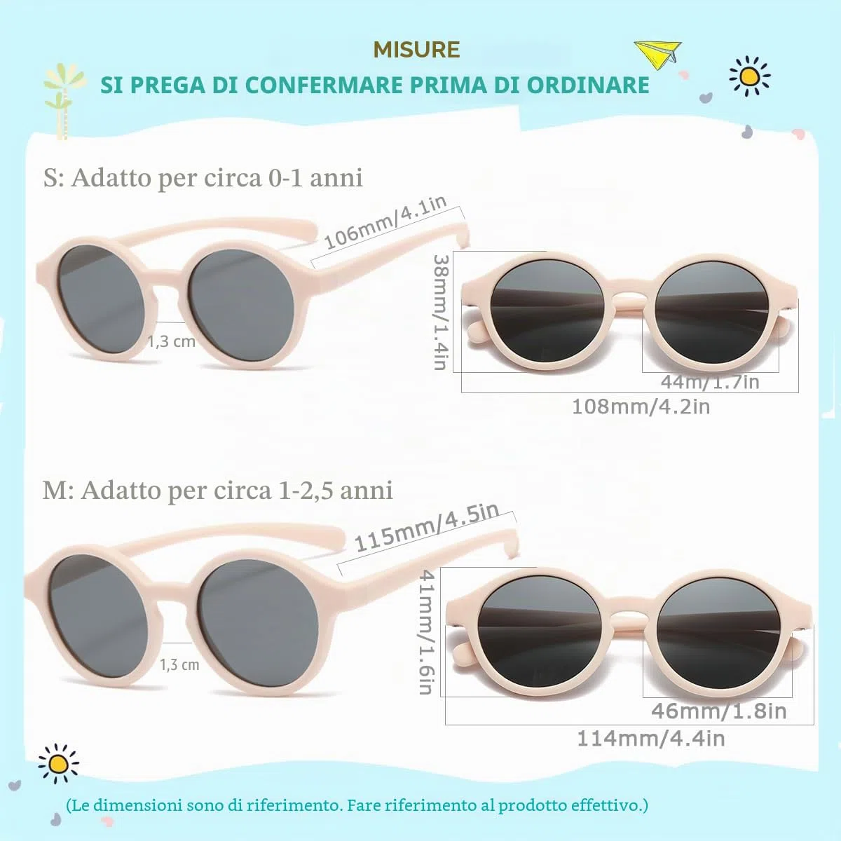 Occhiali da Sole Bambino 0-2.5 anni, Polarizzati Occhiali da Sole Neonato, Protezione UV400, Telaio Flessibile