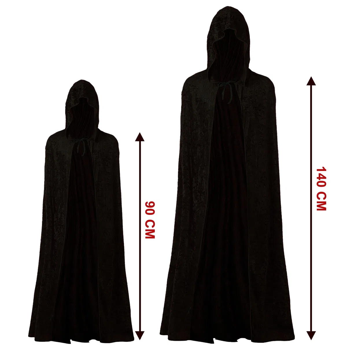 Carnavalife, mantello con cappuccio in velluto lungo medievale, costumi da strega, principessa vampiro, festa di carnevale di Halloween, rosso o nero, per uomini, donne, ragazzi, ragazze, taglie 90 cm o 140 cm ...