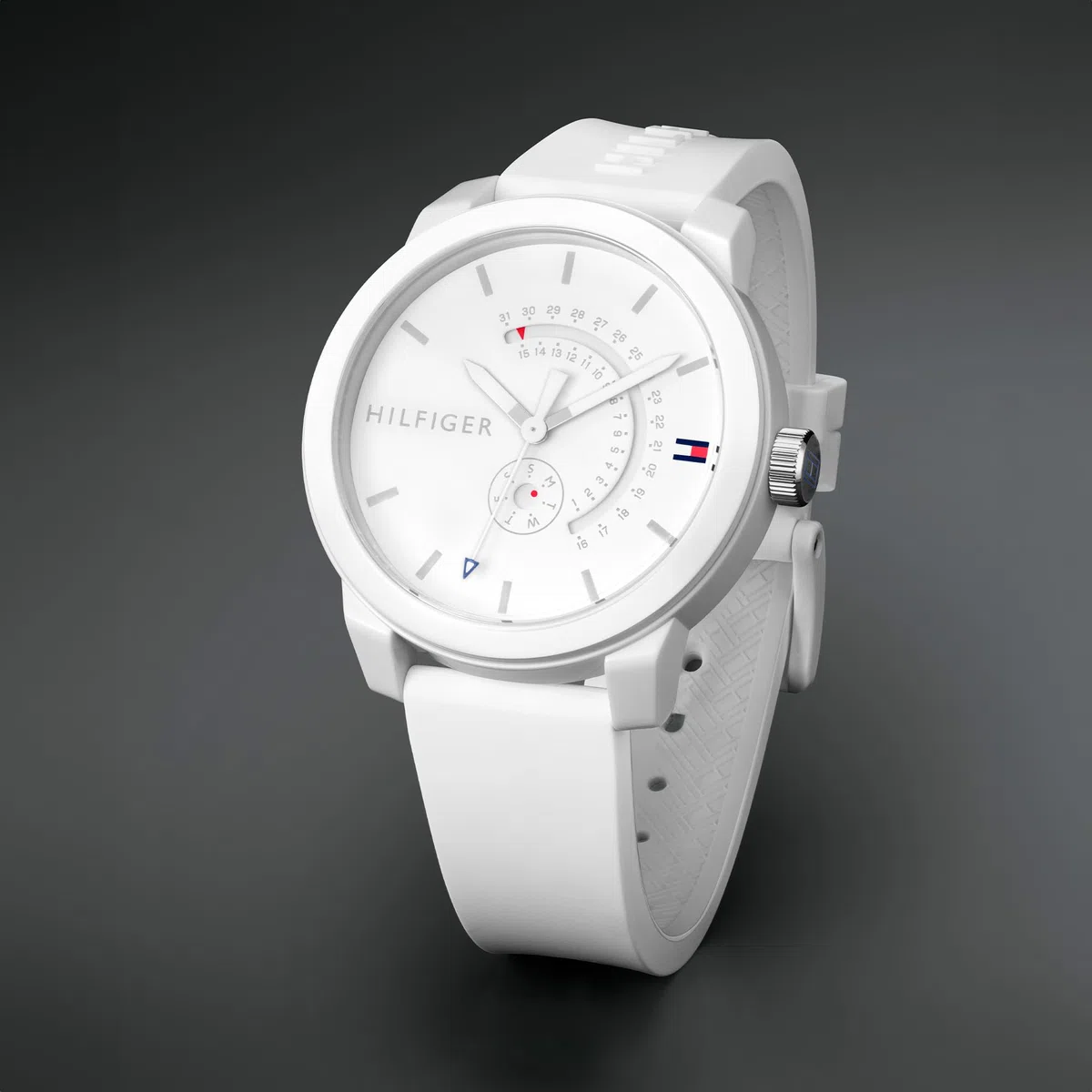 Tommy Hilfiger Orologio Analogico al Quarzo da Uomo - Quadrante Bianco, Cinturino in Silicone Bianco, Funzioni Giorno & Data, Cassa da 44 mm, Resistente all'acqua 3ATM - 1791481