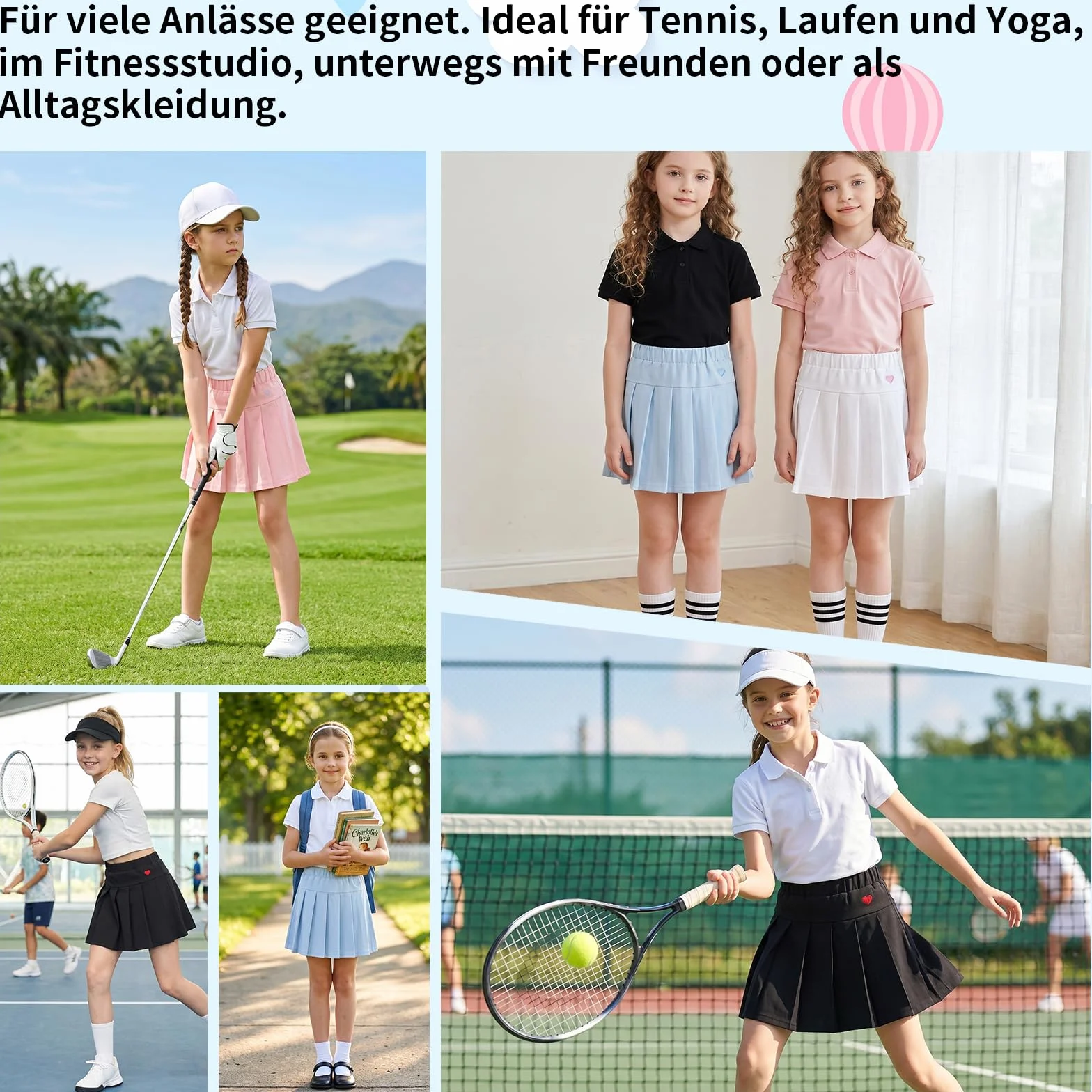 Gonna A Pieghe per Bambine 6-13 Anni in Cotone con Pantaloncini Interni Skort Traspirante per Tennis Scuola E Sport