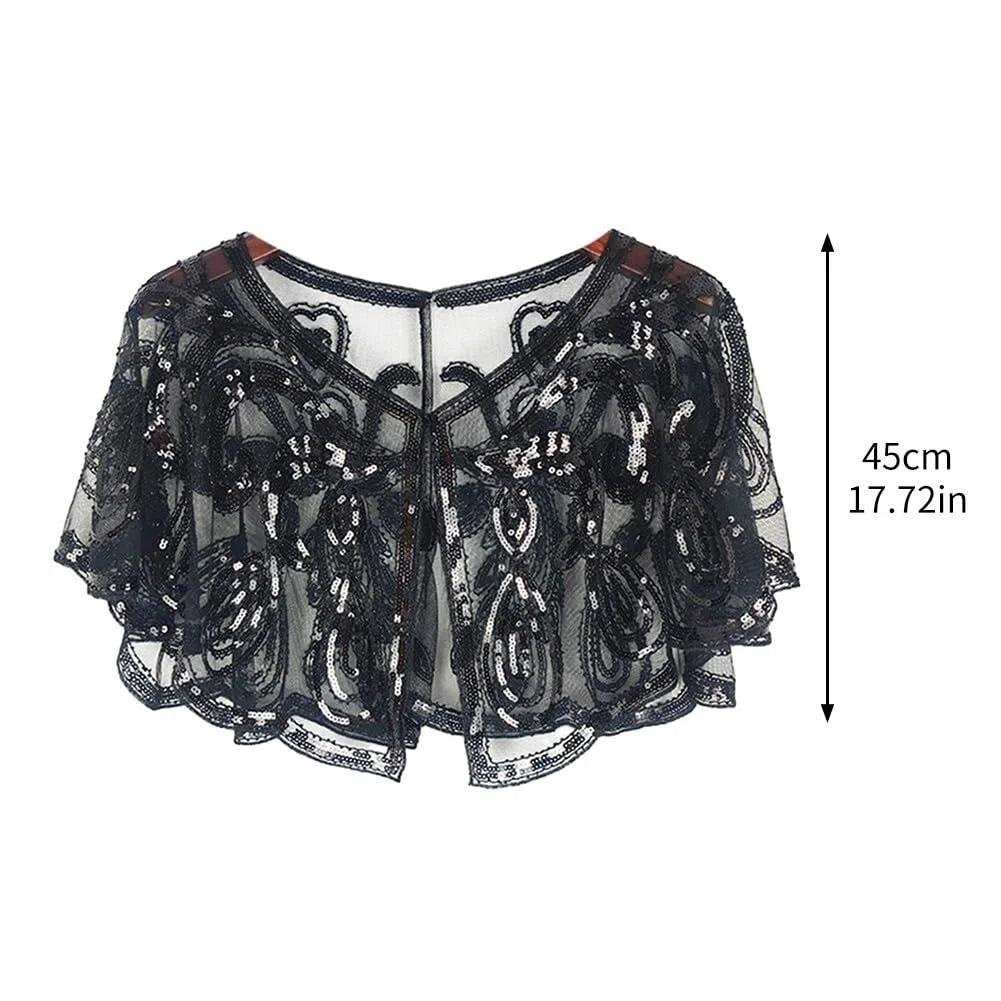 Scialle da Donna Ricamato con Glitter Paillettes Sciarpa Gatsby da Donna Anni '20 Stola Retrò per Abito da Sera Stole Vintage con Paillettes per la Festa Nuziale Serale di Nozze