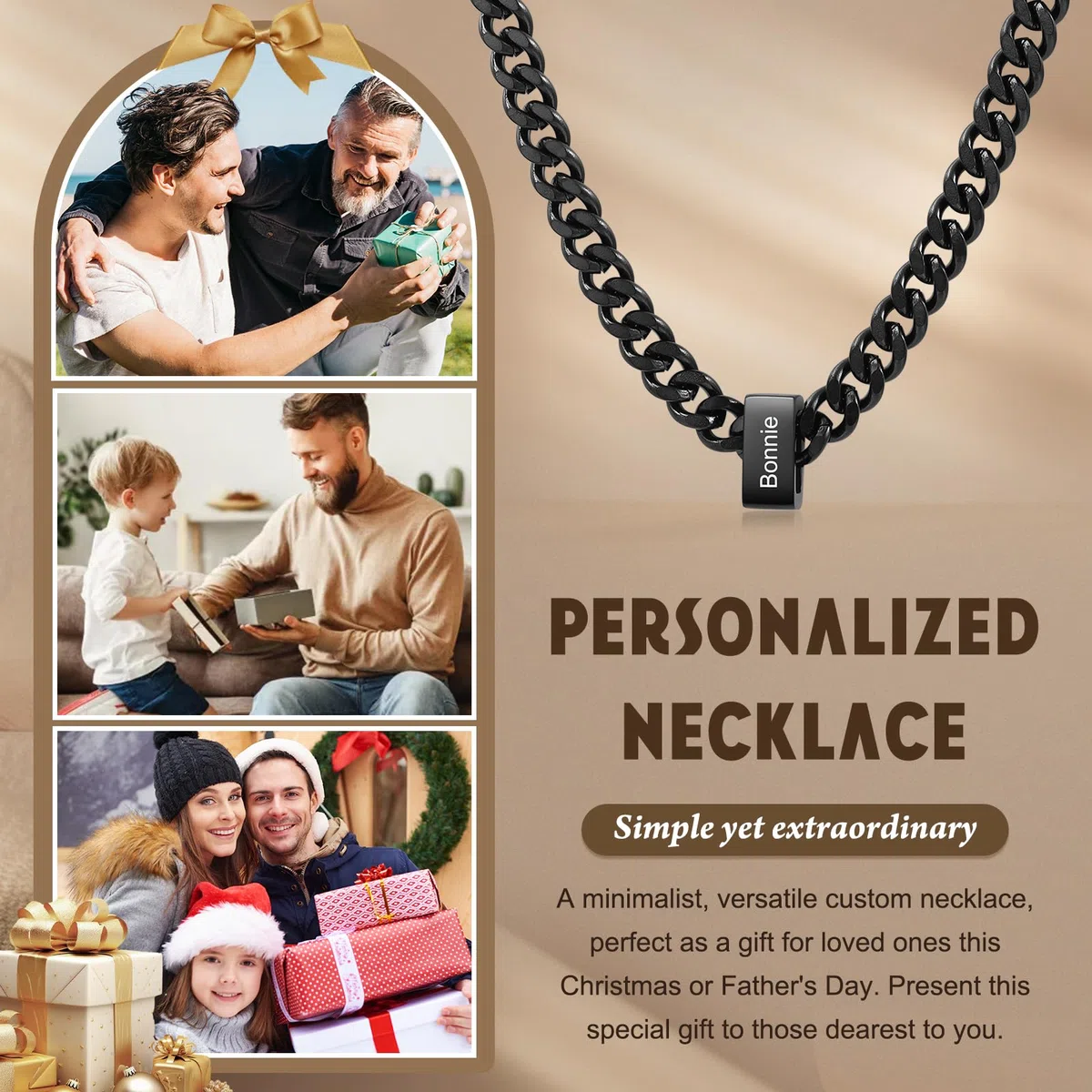 Jeweidea Collana Personalizzata con Nome da Uomo Catena Cubana in Acciaio Inossidabile Argento Oro Nero Regalo Personalizzato per Uomo, Festa del Papà