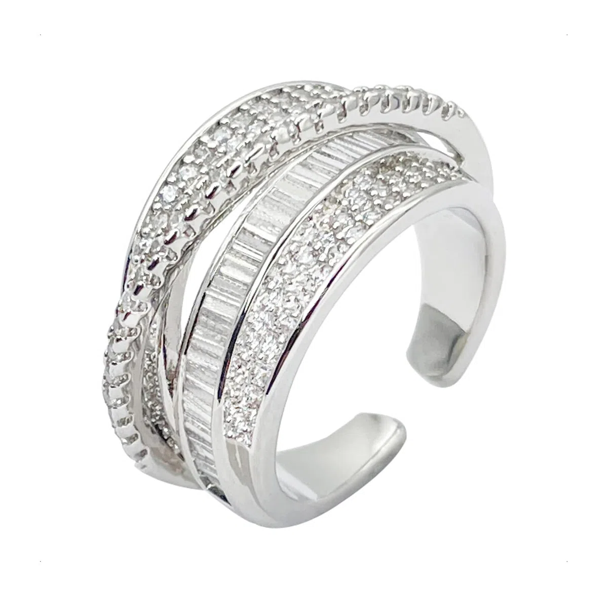 Anelli regolabili da donna, anello di eternità in zirconia cubica, anello di moda, regali di gioielli da donna per ragazze (argento)