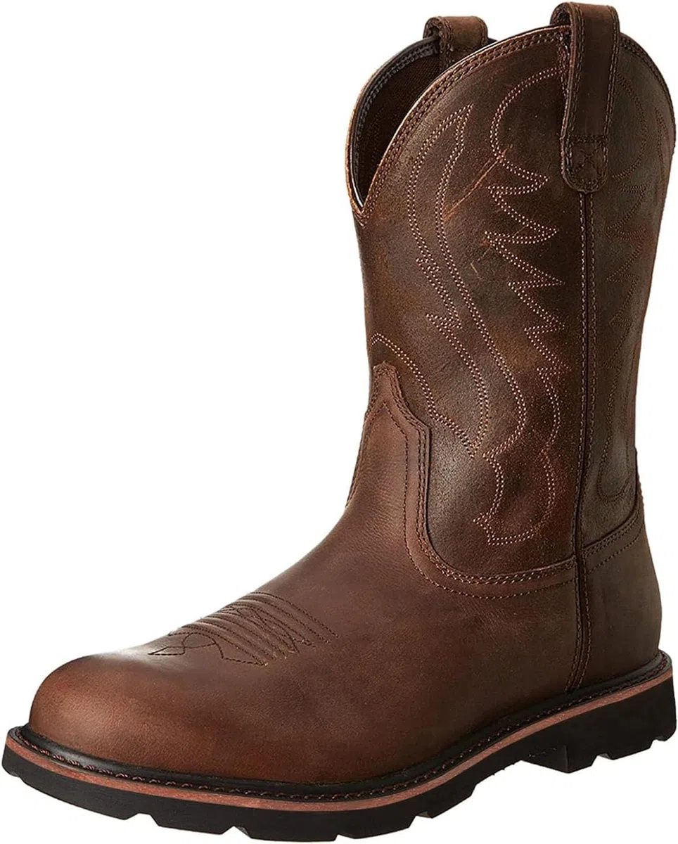 Stivali da cowboy da uomo Stivali western ricamati con punta tonda Stivali country tradizionali Stivali da lavoro,44,Brown